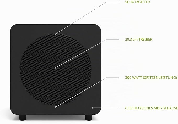 Kanto SUB8VMB Sealed Powered Subwoofer - 8" 300W, Matte Black