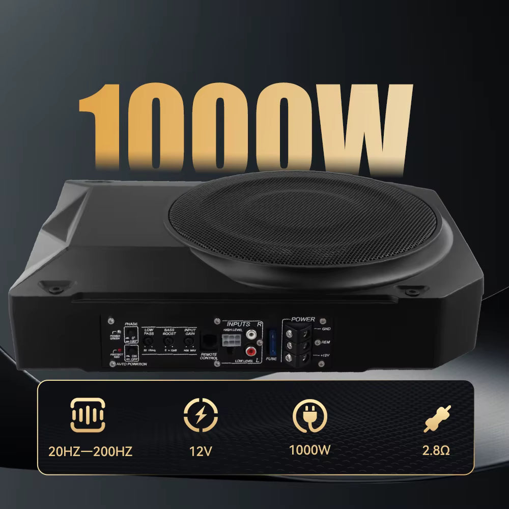 Podofo 10Inch Ultra Slim Car Subwoofer Car Active Subwoofer Compact Under Seat Car Bass Audio Car Stereo Amplifier Speaker