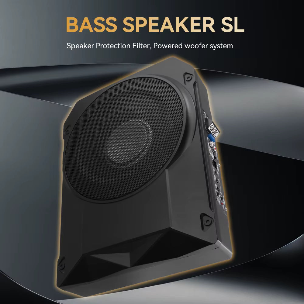 Podofo 10Inch Ultra Slim Car Subwoofer Car Active Subwoofer Compact Under Seat Car Bass Audio Car Stereo Amplifier Speaker