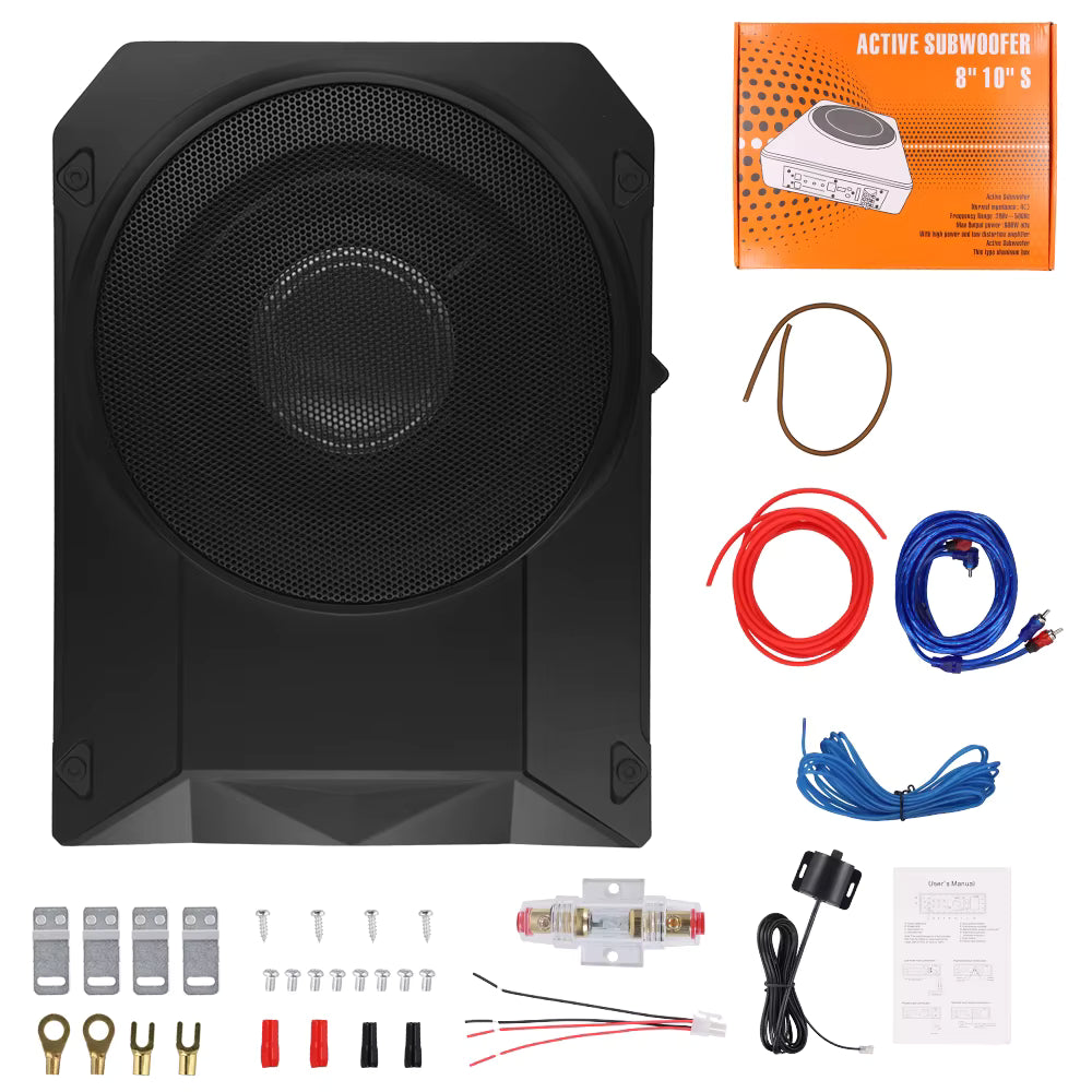 Podofo 10Inch Ultra Slim Car Subwoofer Car Active Subwoofer Compact Under Seat Car Bass Audio Car Stereo Amplifier Speaker