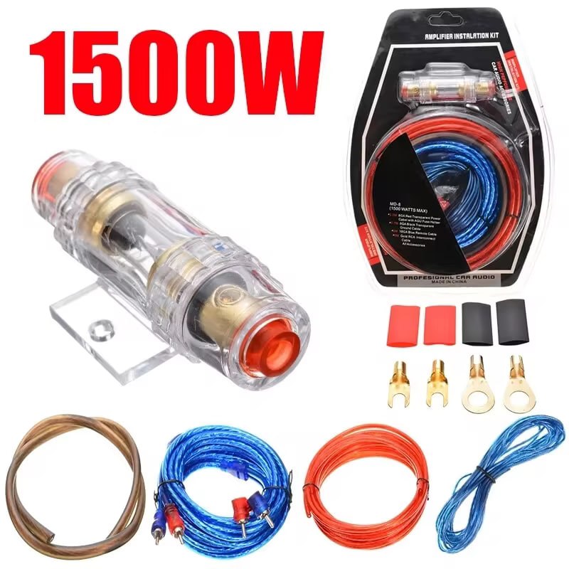 1500W Cable Set Connector Power Amplifier 8 AWG Car Hi-Fi Cable Set Amplifier Amp Subwoofer Car Audio Wire Cable