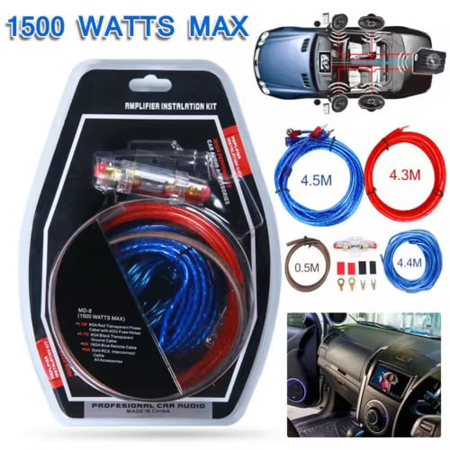 1500W Cable Set Connector Power Amplifier 8 AWG Car Hi-Fi Cable Set Amplifier Amp Subwoofer Car Audio Wire Cable