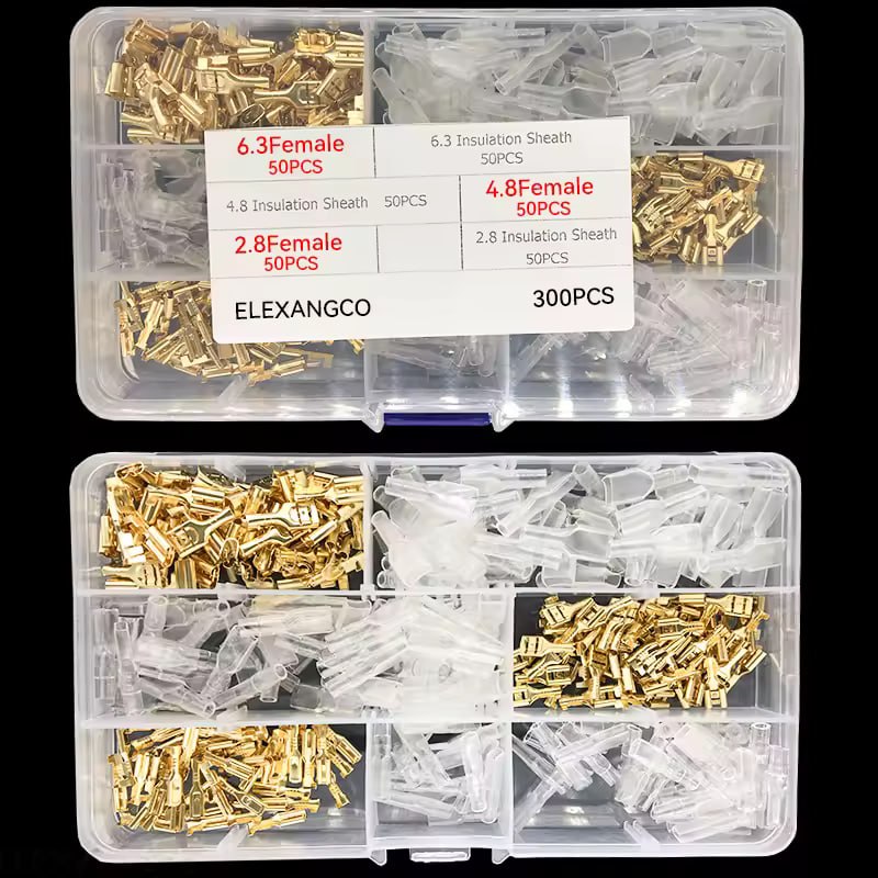 180/300/315PCS 2.8mm 4.8mm 6.3mm Male and Female Wire Spade Connector and Insulating Sleeve Assortment Kit for Car Audio Speaker