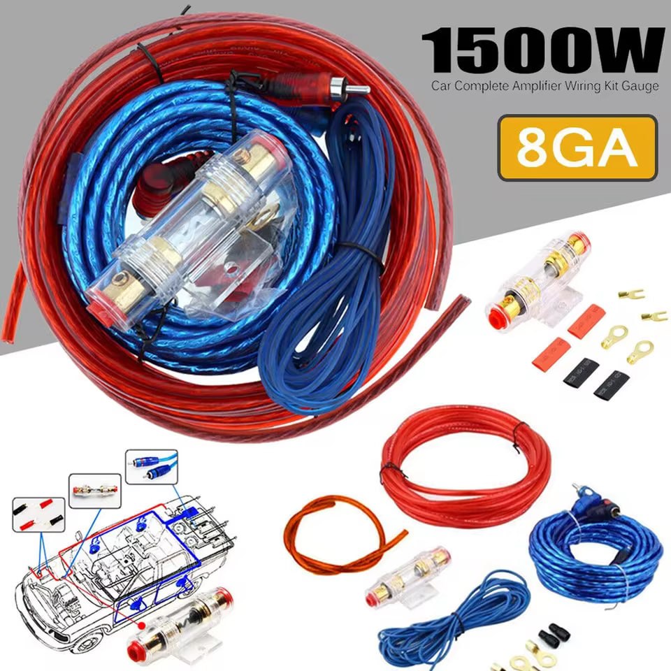 1500W Cable Set Connector Power Amplifier 8 AWG Car Hi-Fi Cable Set Amplifier Amp Subwoofer Car Audio Wire Cable