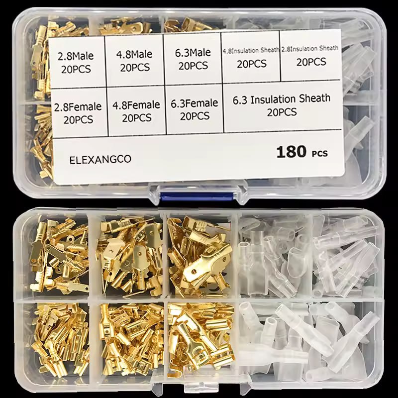 180/300/315PCS 2.8mm 4.8mm 6.3mm Male and Female Wire Spade Connector and Insulating Sleeve Assortment Kit for Car Audio Speaker