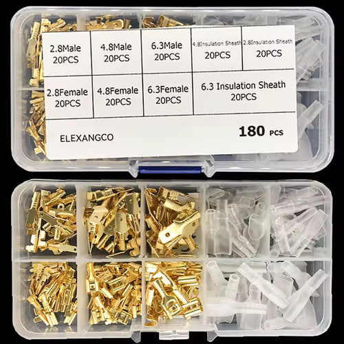 180/300/315PCS 2.8mm 4.8mm 6.3mm Male and Female Wire Spade Connector and Insulating Sleeve Assortment Kit for Car Audio Speaker