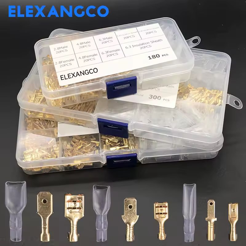 180/300/315PCS 2.8mm 4.8mm 6.3mm Male and Female Wire Spade Connector and Insulating Sleeve Assortment Kit for Car Audio Speaker